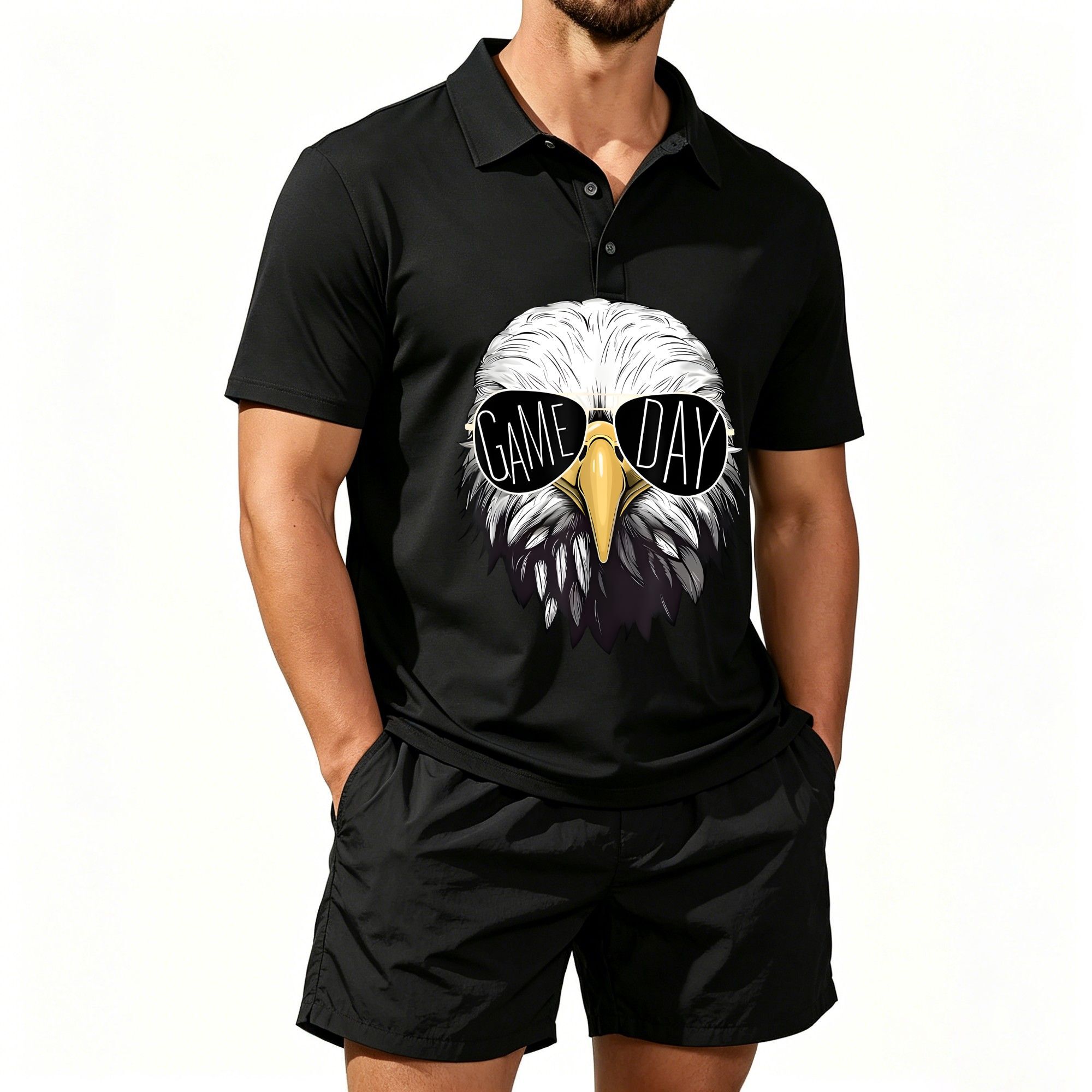 Event & Party Supply - Herren-Poloshirt und Strandshorts-Set, Thanksgiving Football Touchdown