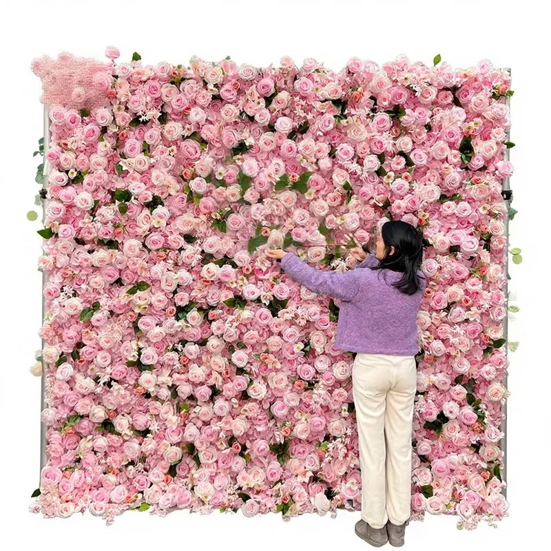 Flower Wall Panel - Sunwedding Seiden-Kunstblumenwand Maßgefertigter Hochzeits-Hintergrund 3D-Rosen-Panel für