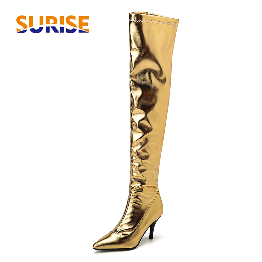 Eve Party - Frauen Oberschenkel Hohe Stiefel Silber Gold