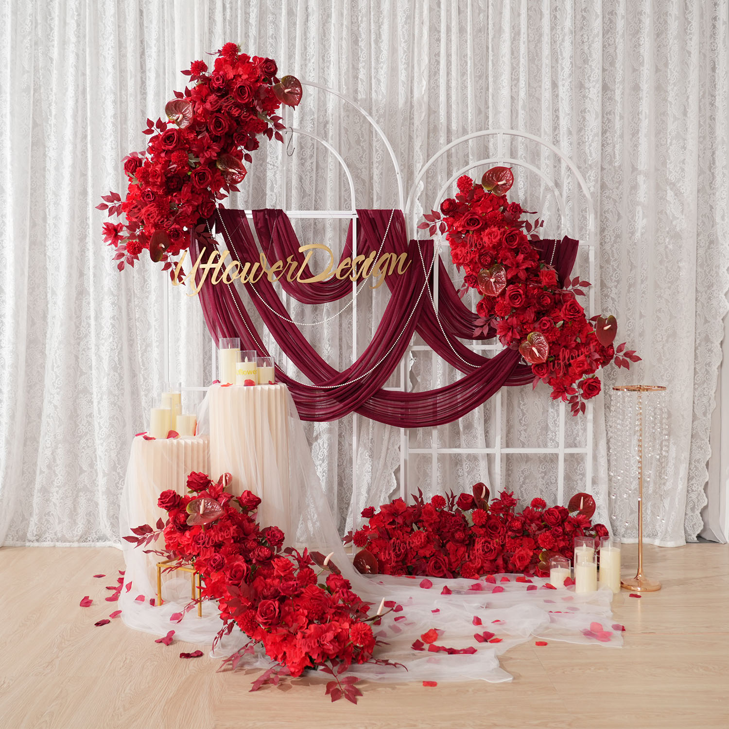 Flower Wall Panel - Uflower Red Flower Row Hochzeitsbogen, dekorativer