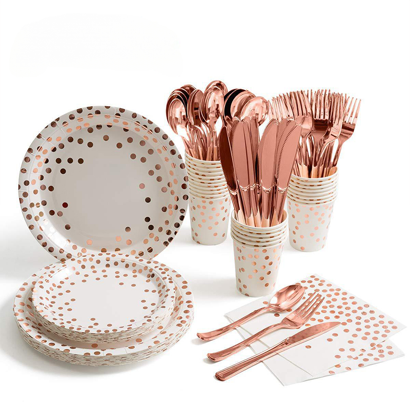 Paper Straw Color - Rose Gold Party Geschirr Kit Tischdecke