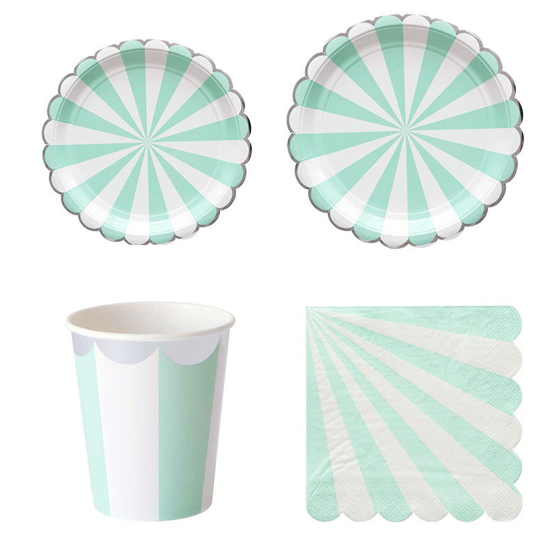 Paper Straw Color - Gestreiften Einweg Geschirr Rosa Blau Papier