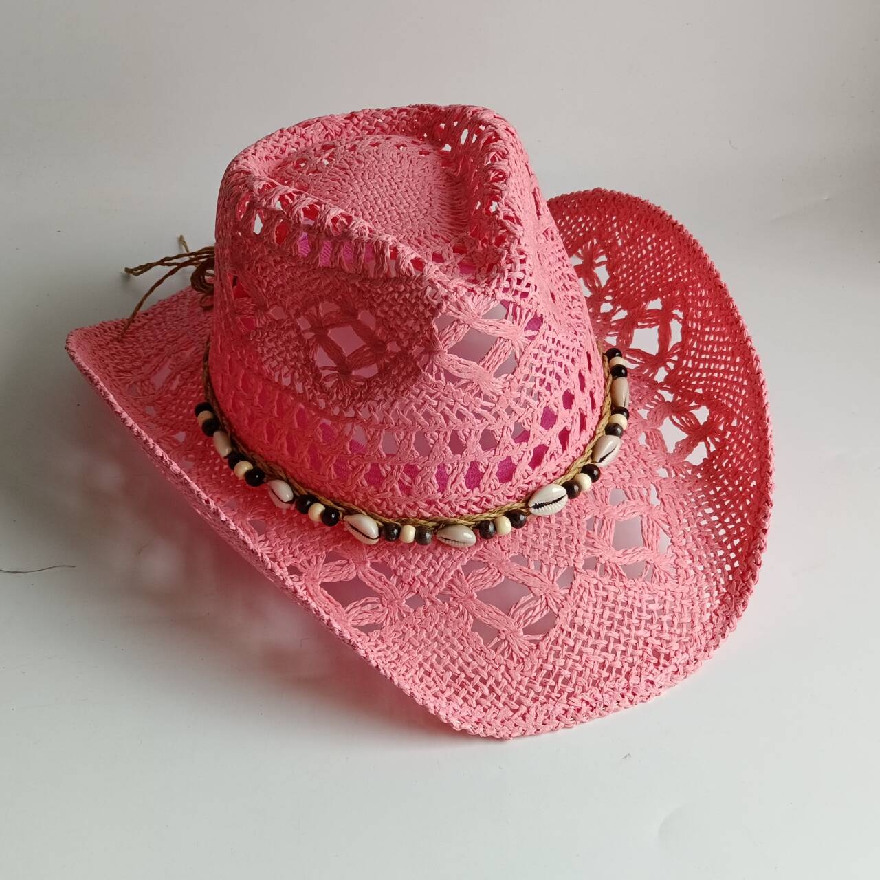 Paper Straw Color - Rosa Cowboy-Strohhut, handgefertigter Cowboy-Strohhut für Herren,